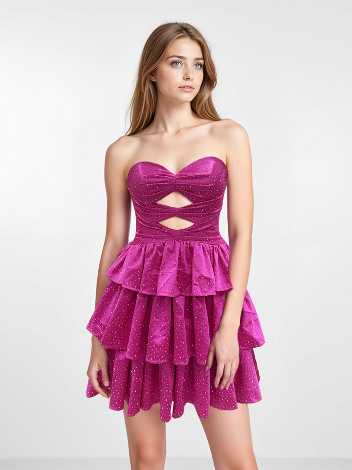A-Line/Princess Strapless Sleeveless Short/Mini Beaded Homecoming Dresses with Ruffles