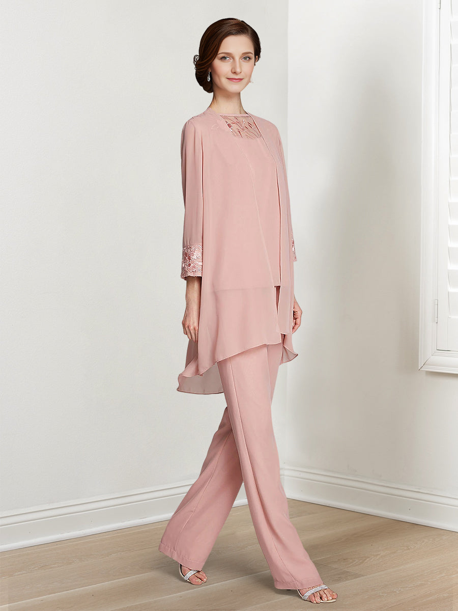 Chiffon Square Neck Long Sleeves Floor-Length Mother Of The Bride Pantsuits With Jacket