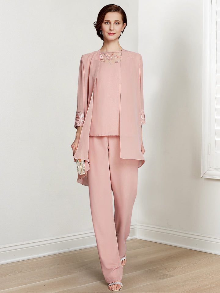 Chiffon Square Neck Long Sleeves Floor-Length Mother Of The Bride Pantsuits With Jacket