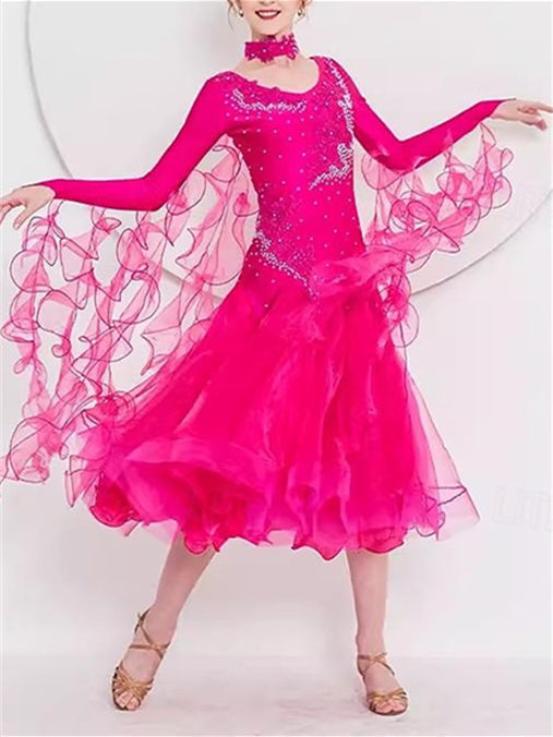 Women's Ballroom Dance Dress Modern Waltz Tango Dancing Clothes Long Sleeve Dance Dress