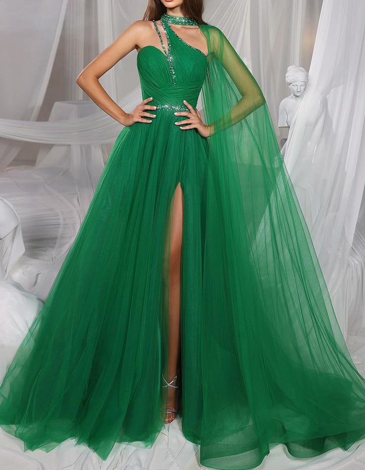 A-Line/Princess Halter Floor-Length Prom Dresses