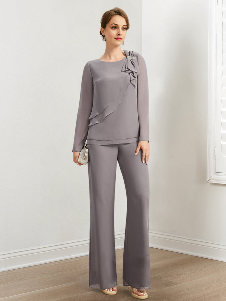 Chiffon Mother of the Bride Pantsuits with Beading & Ruffles