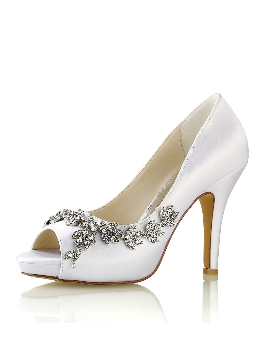 Women's Wedding Shoes Satin High Heel Peep Toe Rhinestone Bridal Shoes