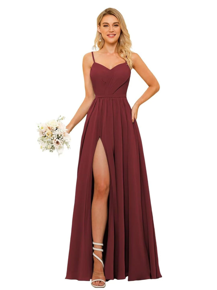 A Line/Princess Chiffon Square Neckline Sleeveless Floor-Length Bridesmaid Dresses