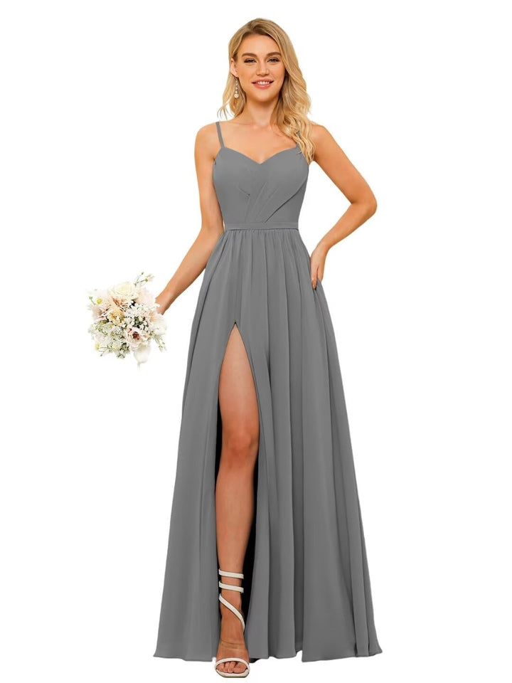 A Line/Princess Chiffon Square Neckline Sleeveless Floor-Length Bridesmaid Dresses