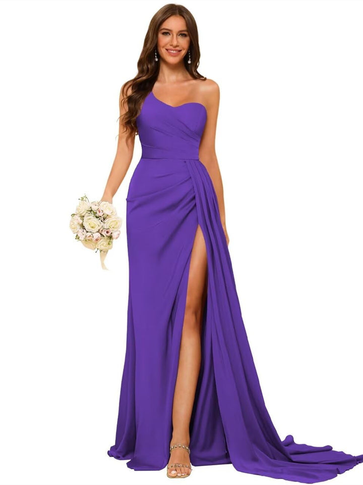 A Line/Princess Satin One-shoulder Sleeveless Floor-Length Bridesmaid Dresses