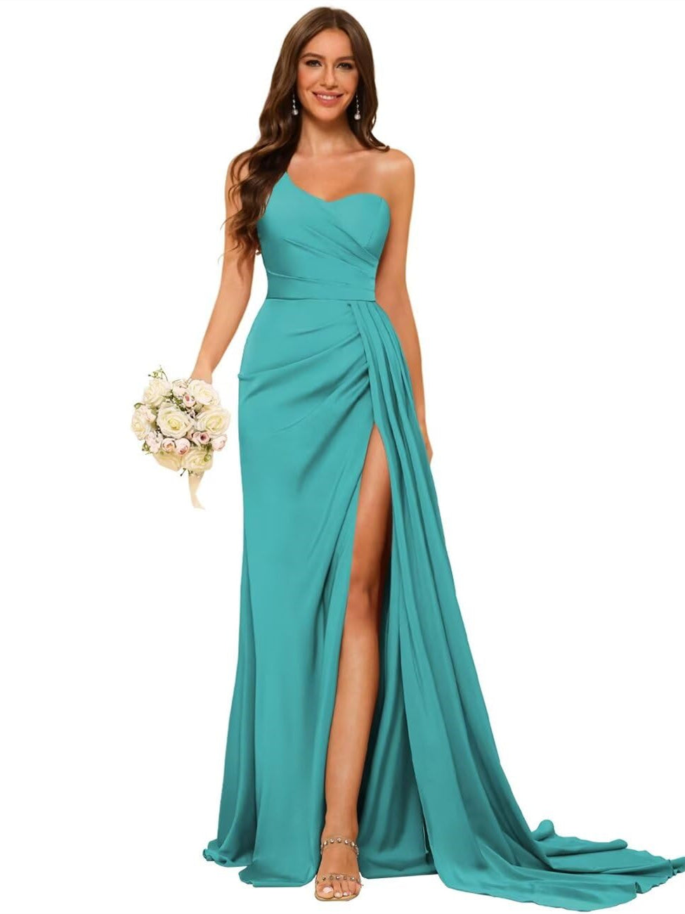 A Line/Princess Satin One-shoulder Sleeveless Floor-Length Bridesmaid Dresses