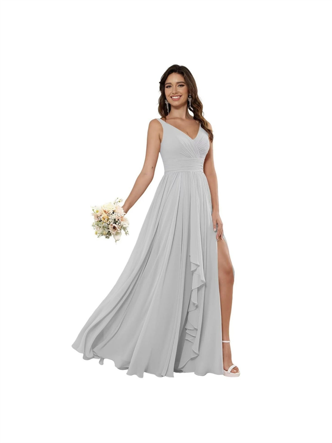 A Line/Princess Chiffon V Neck Sleeveless Floor-Length Bridesmaid Dresses