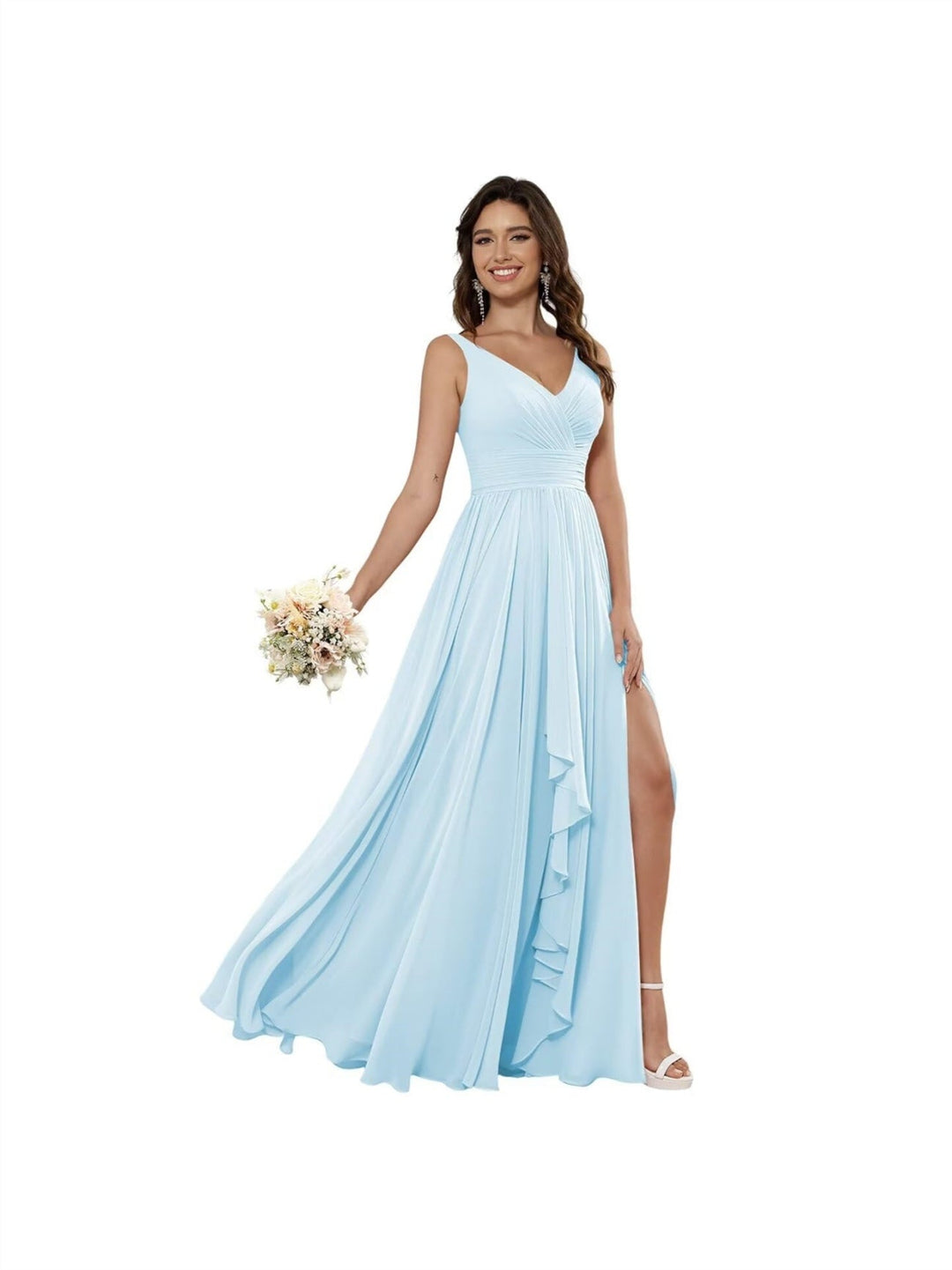 A Line/Princess Chiffon V Neck Sleeveless Floor-Length Bridesmaid Dresses