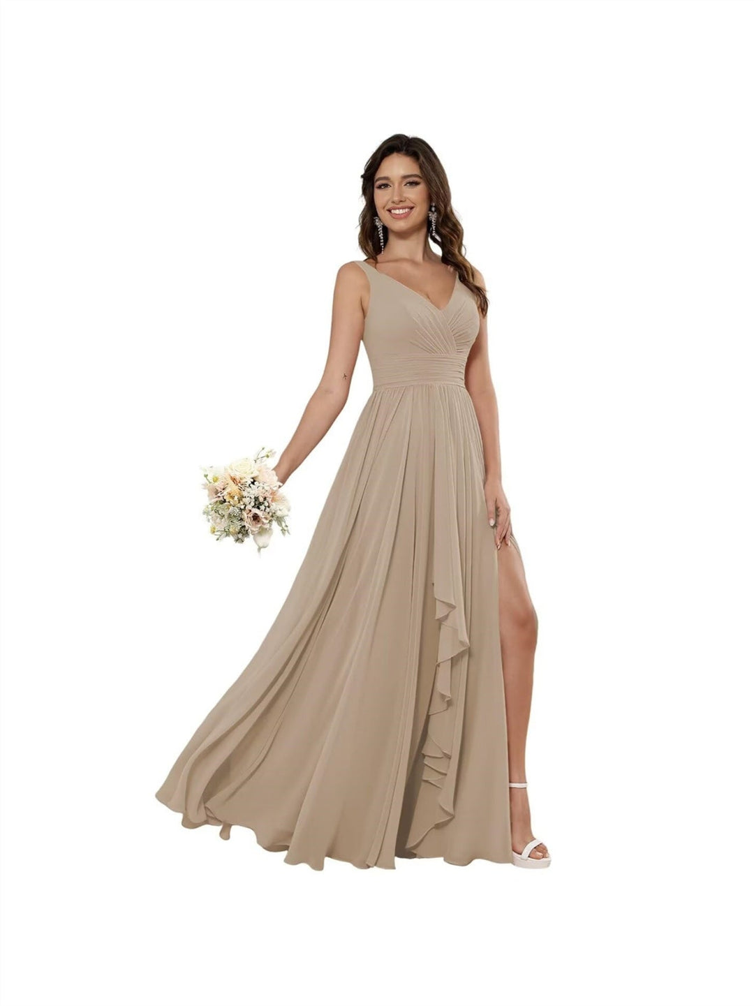 A Line/Princess Chiffon V Neck Sleeveless Floor-Length Bridesmaid Dresses