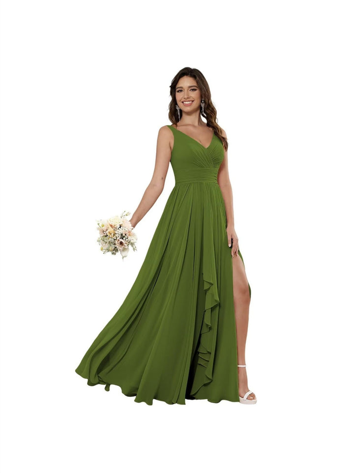 A Line/Princess Chiffon V Neck Sleeveless Floor-Length Bridesmaid Dresses