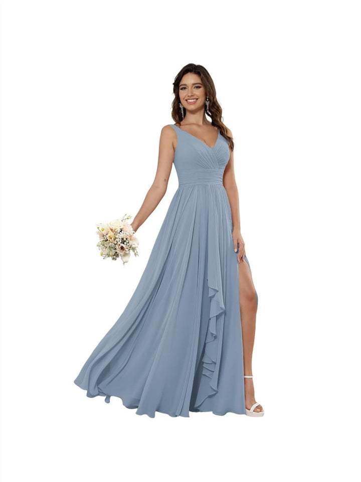 A Line/Princess Chiffon V Neck Sleeveless Floor-Length Bridesmaid Dresses