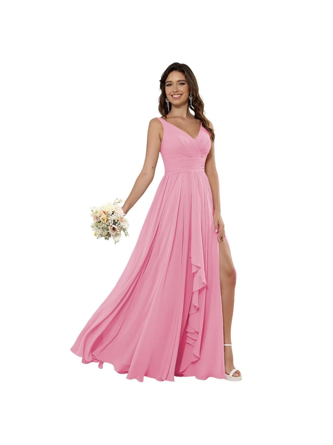 A Line/Princess Chiffon V Neck Sleeveless Floor-Length Bridesmaid Dresses