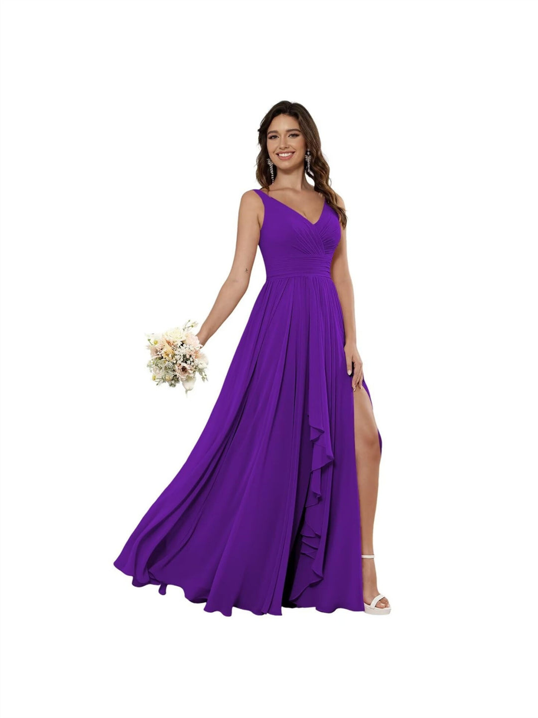 A Line/Princess Chiffon V Neck Sleeveless Floor-Length Bridesmaid Dresses