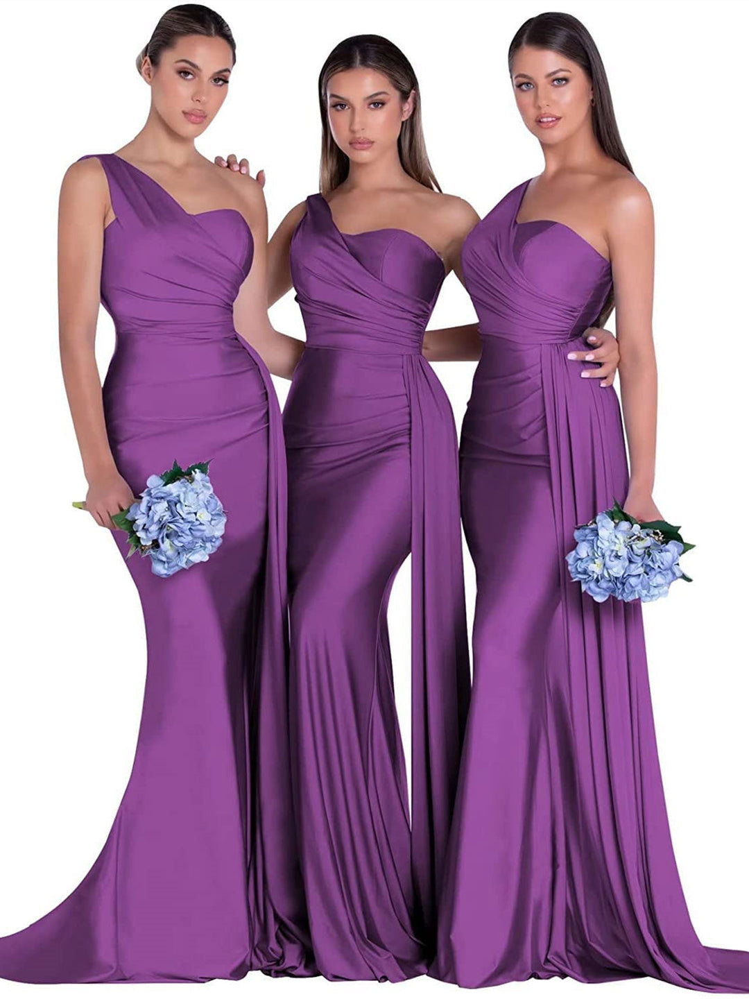 Mermaid/Trumpet Satin One-Shoulder Sleeveless Floor-Length Bridesmaid Dresses