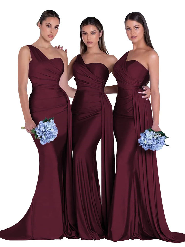 Mermaid/Trumpet Satin One-Shoulder Sleeveless Floor-Length Bridesmaid Dresses