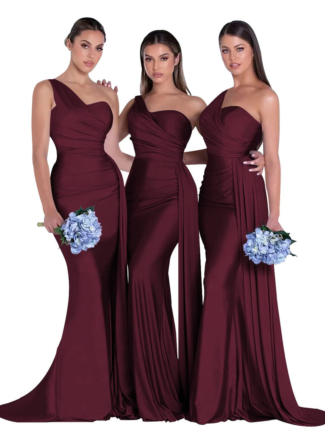 Mermaid/Trumpet Satin One-Shoulder Sleeveless Floor-Length Bridesmaid Dresses