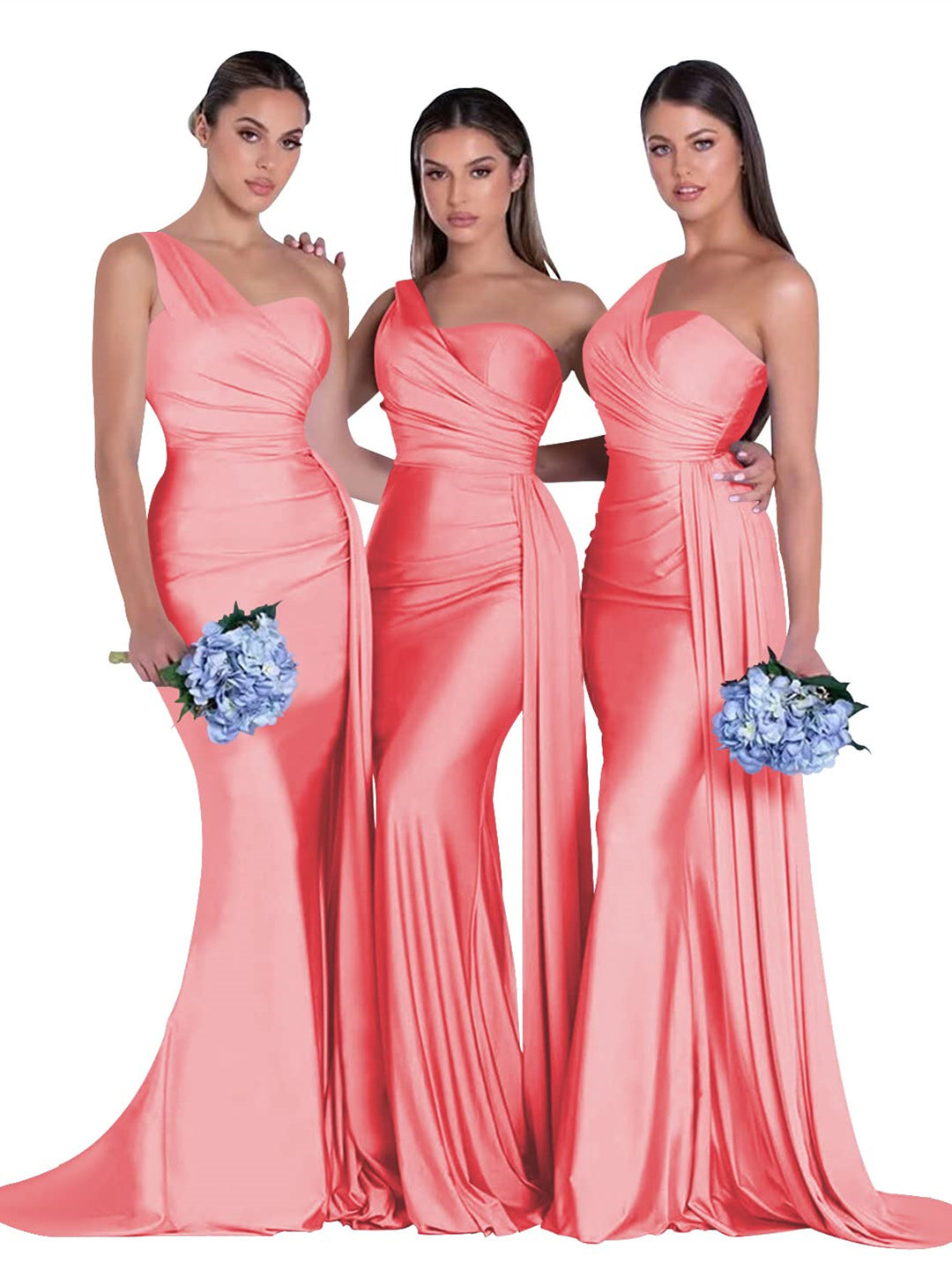 Mermaid/Trumpet Satin One-Shoulder Sleeveless Floor-Length Bridesmaid Dresses