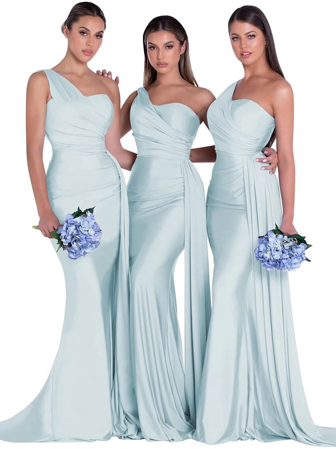 Mermaid/Trumpet Satin One-Shoulder Sleeveless Floor-Length Bridesmaid Dresses