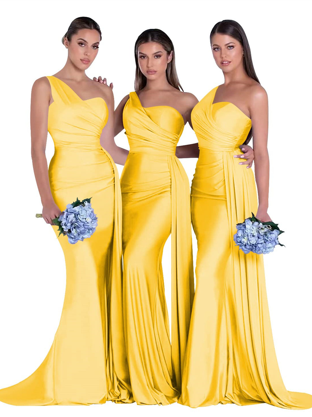 Mermaid/Trumpet Satin One-Shoulder Sleeveless Floor-Length Bridesmaid Dresses