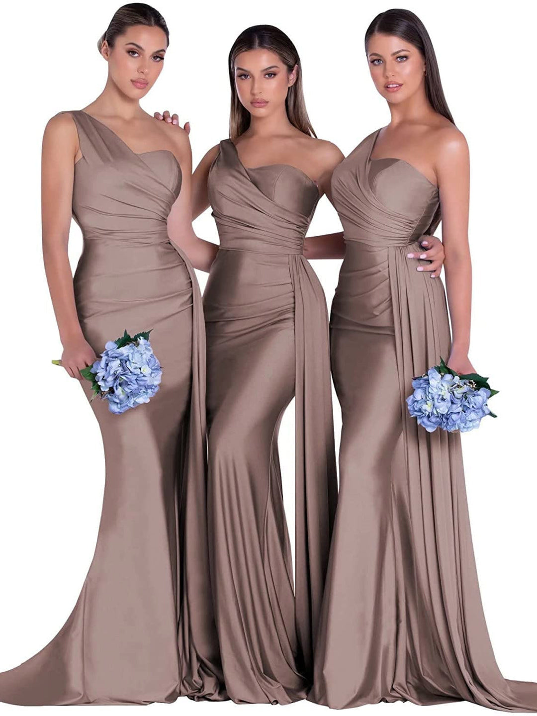 Mermaid/Trumpet Satin One-Shoulder Sleeveless Floor-Length Bridesmaid Dresses