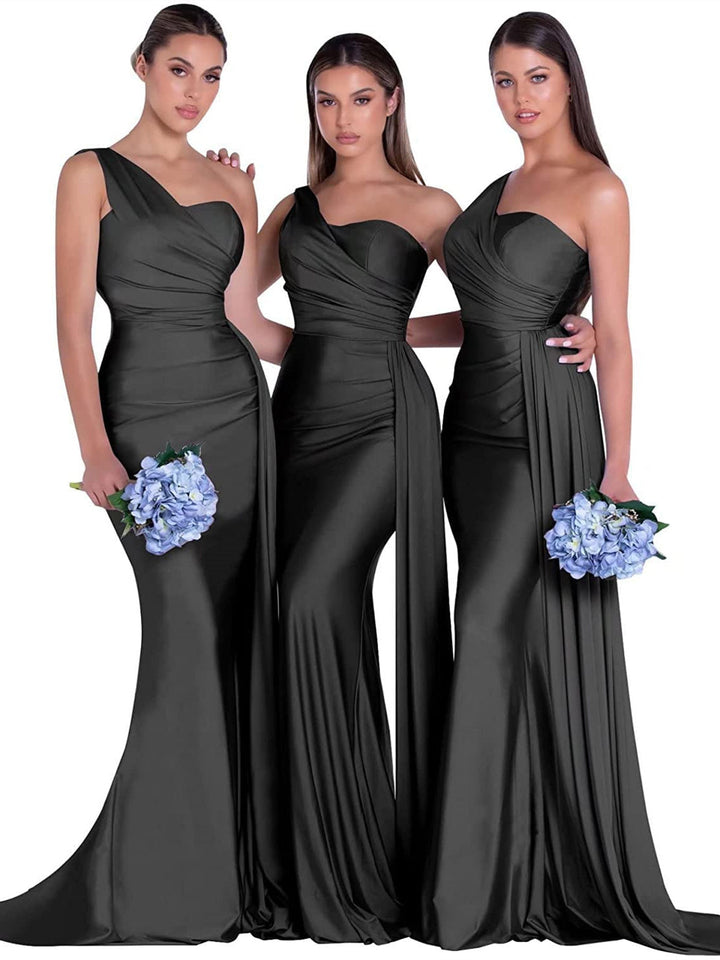 Mermaid/Trumpet Satin One-Shoulder Sleeveless Floor-Length Bridesmaid Dresses