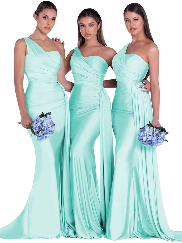 Mermaid/Trumpet Satin One-Shoulder Sleeveless Floor-Length Bridesmaid Dresses