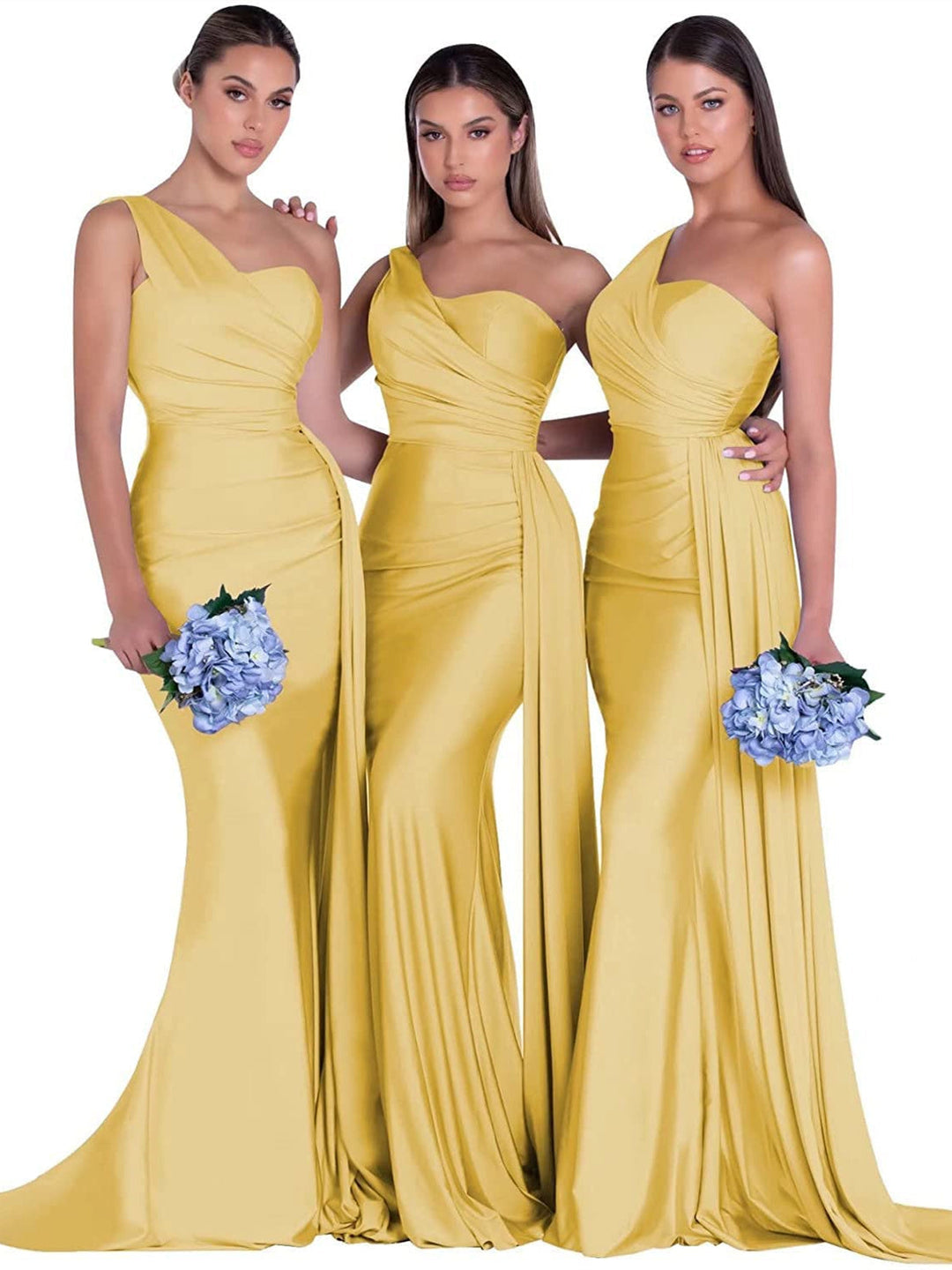 Mermaid/Trumpet Satin One-Shoulder Sleeveless Floor-Length Bridesmaid Dresses