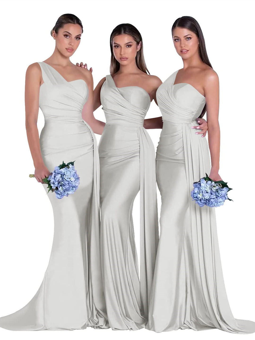 Mermaid/Trumpet Satin One-Shoulder Sleeveless Floor-Length Bridesmaid Dresses