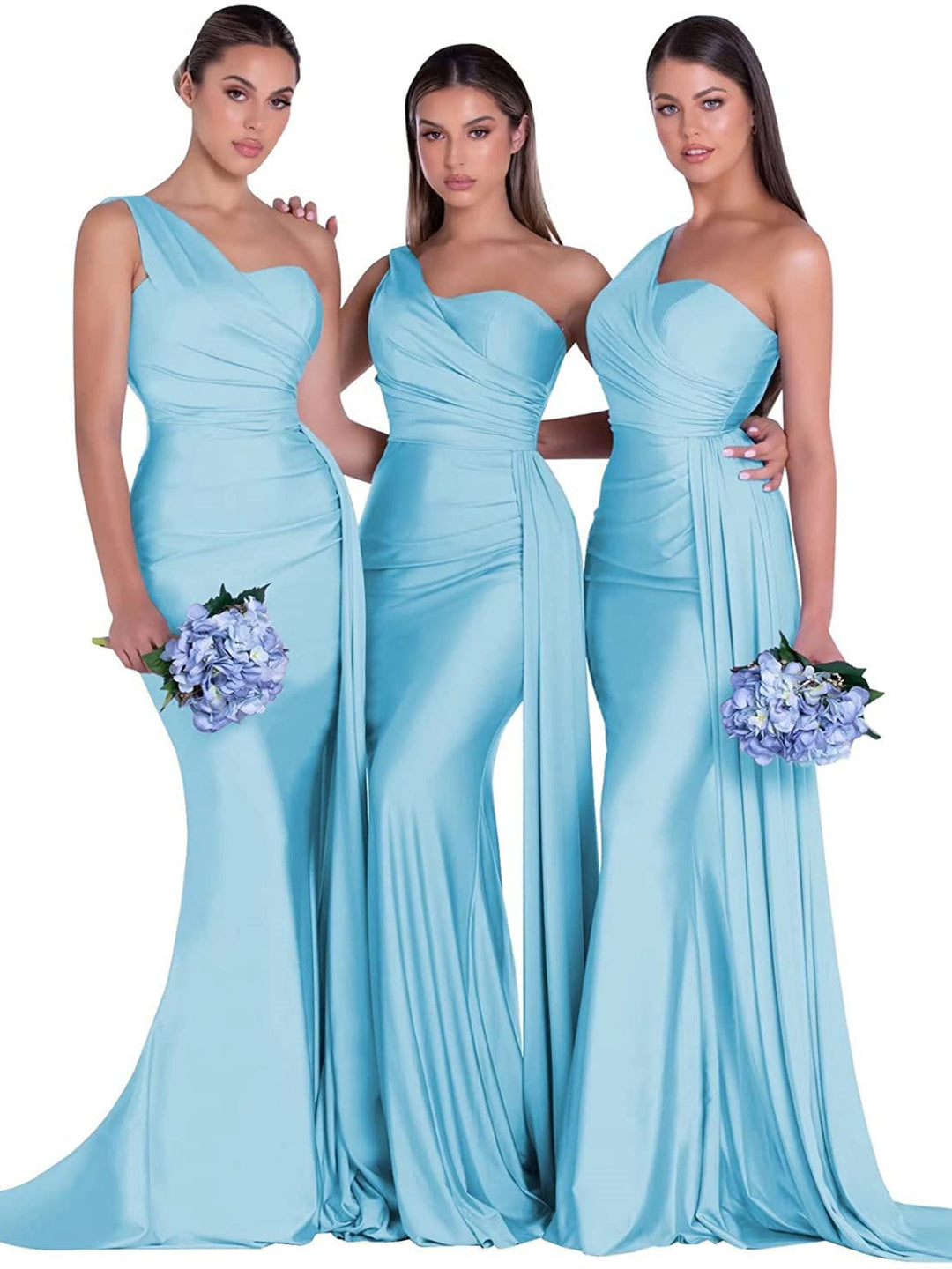 Mermaid/Trumpet Satin One-Shoulder Sleeveless Floor-Length Bridesmaid Dresses