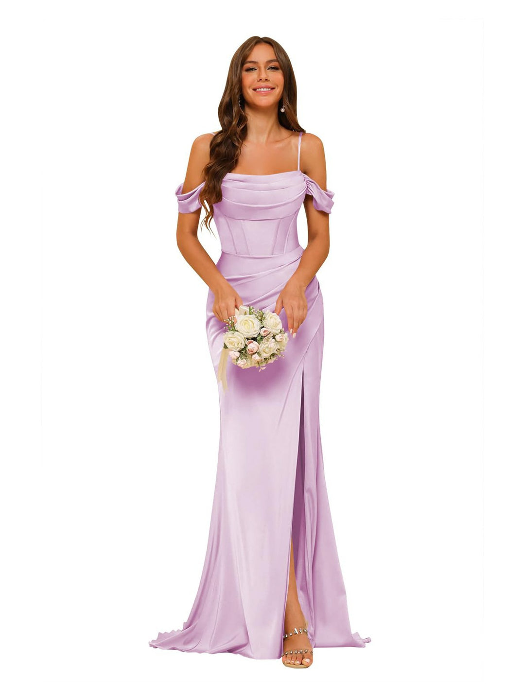 Mermaid/Trumpet Satin Off-the-Shoulder Sleeveless Floor-Length Bridesmaid Dresses