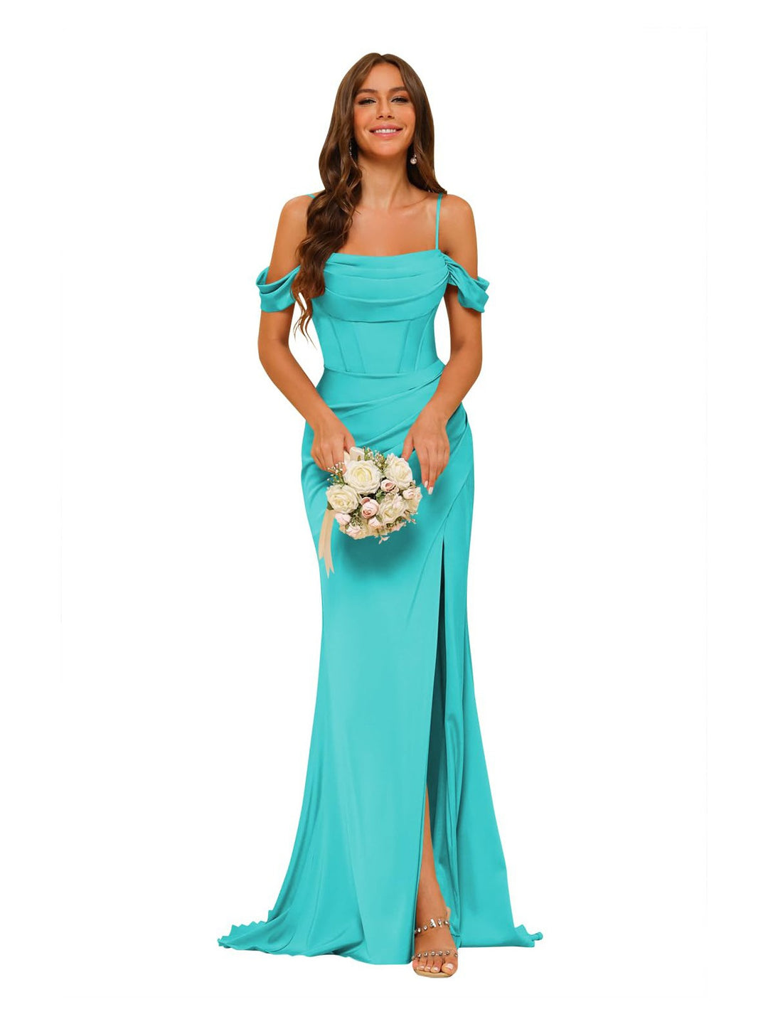 Mermaid/Trumpet Satin Off-the-Shoulder Sleeveless Floor-Length Bridesmaid Dresses