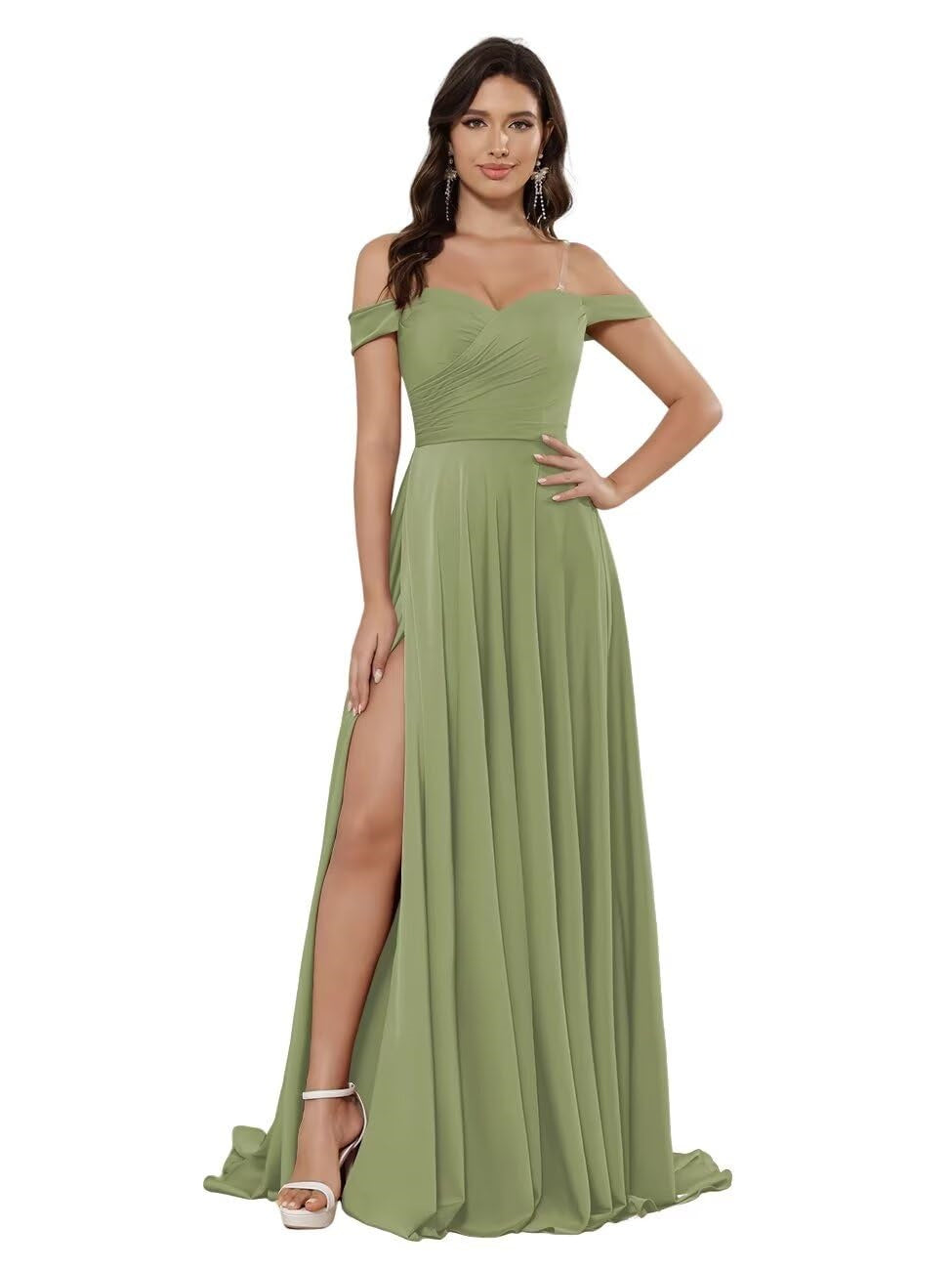 A Line/Princess Satin Off-the-shoulder Sleeveless Floor-Length Bridesmaid Dresses