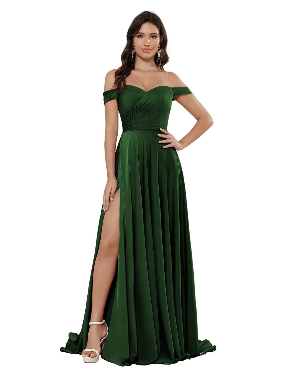 A Line/Princess Satin Off-the-shoulder Sleeveless Floor-Length Bridesmaid Dresses