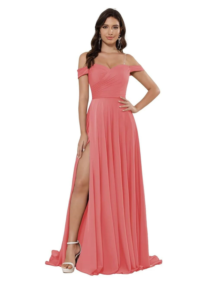 A Line/Princess Satin Off-the-shoulder Sleeveless Floor-Length Bridesmaid Dresses