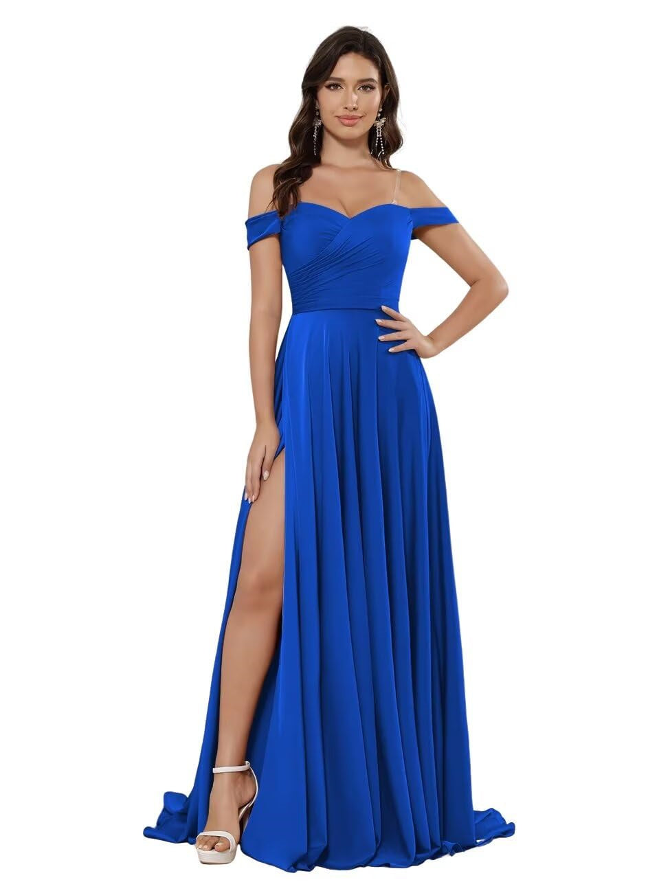 A Line/Princess Satin Off-the-shoulder Sleeveless Floor-Length Bridesmaid Dresses