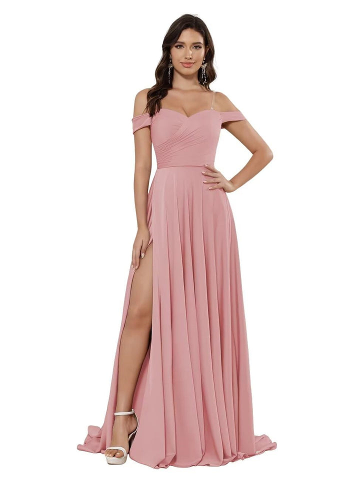 A Line/Princess Satin Off-the-shoulder Sleeveless Floor-Length Bridesmaid Dresses