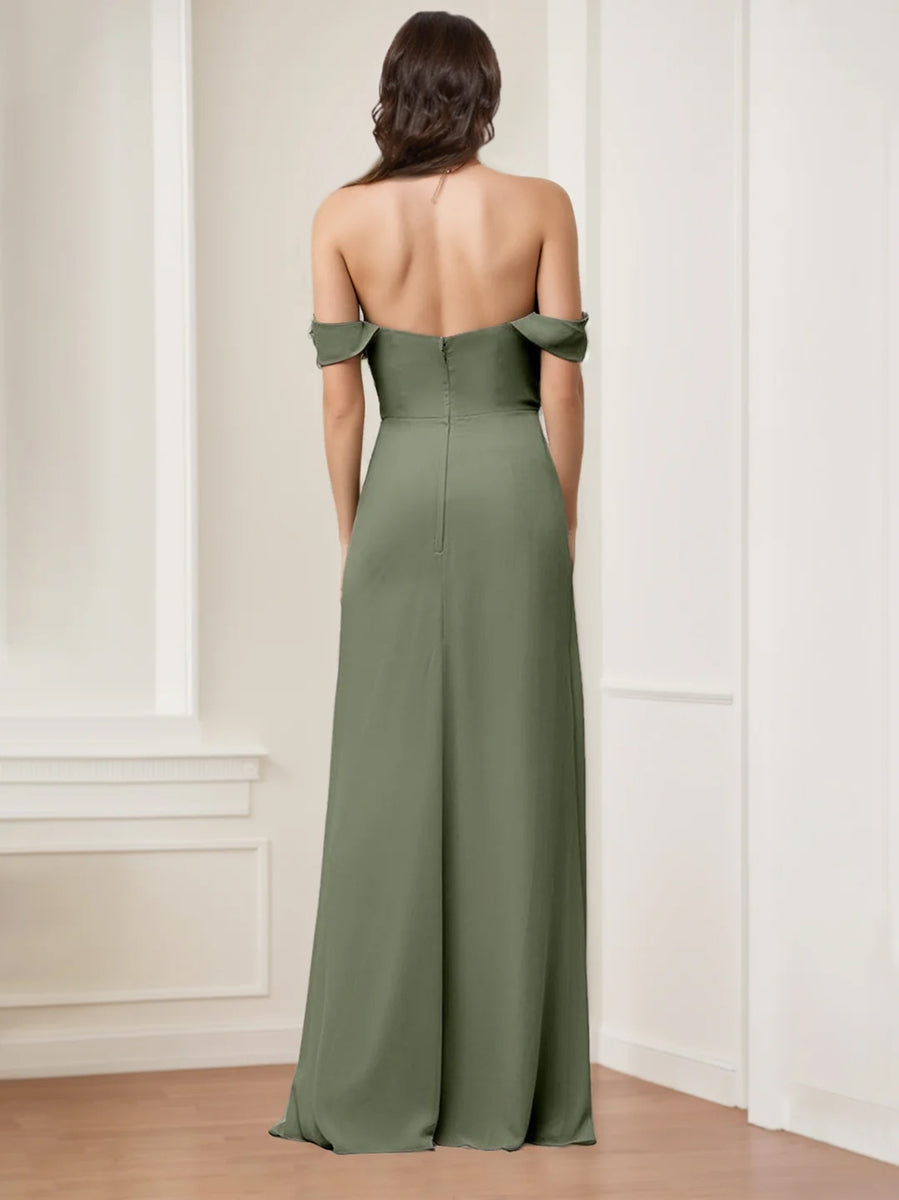 A Line/Princess Sweetheart Neck Sleeveless Floor-Length Long Bridesmaid Dresses with Split Side