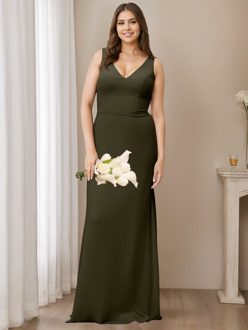 A Line/Princess V-Neck Sleeveless Floor-Length Bridesmaid Dresses