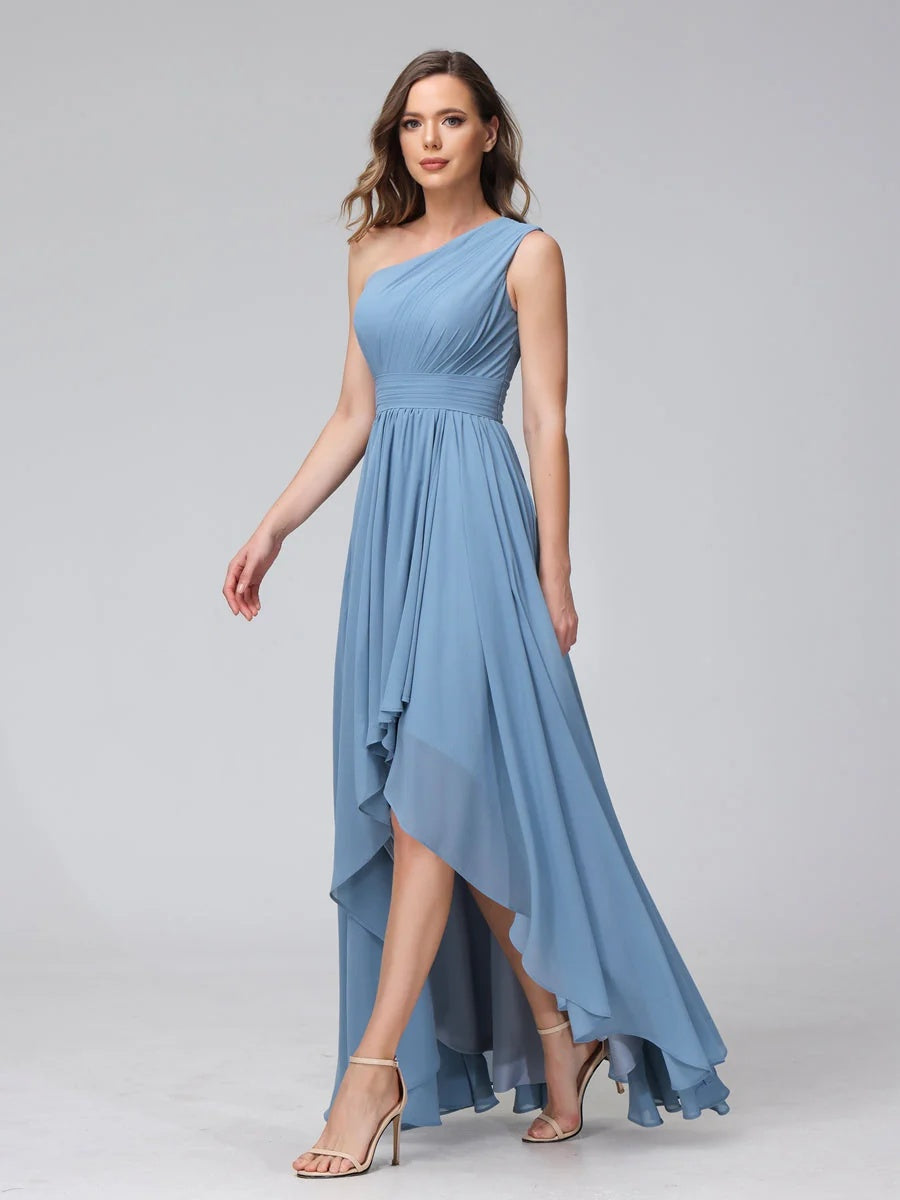 A-Line/Princess One-Shoulder Sleeveless Asymmetrical Bridemaid Dresses with Pockets