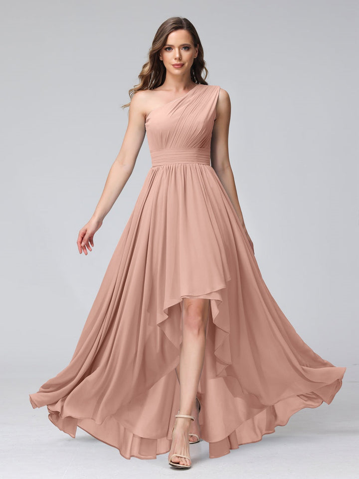 A-Line/Princess One-Shoulder Sleeveless Asymmetrical Bridemaid Dresses with Pockets