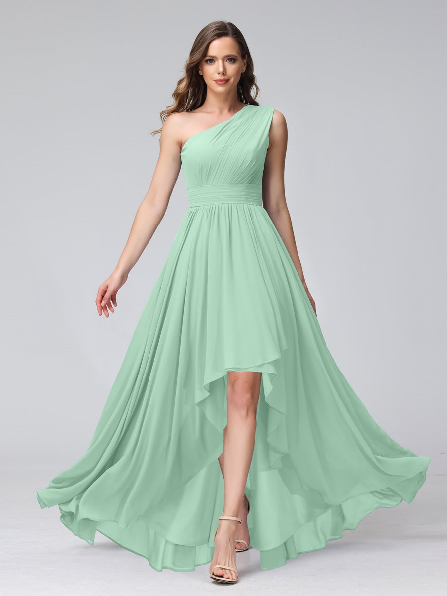 A-Line/Princess One-Shoulder Sleeveless Asymmetrical Bridemaid Dresses with Pockets