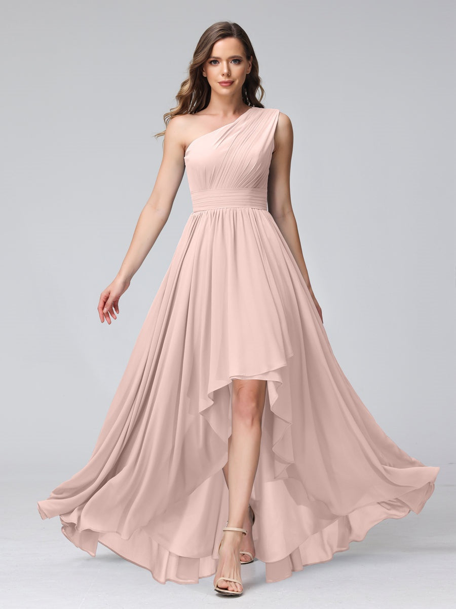 A-Line/Princess One-Shoulder Sleeveless Asymmetrical Bridemaid Dresses with Pockets