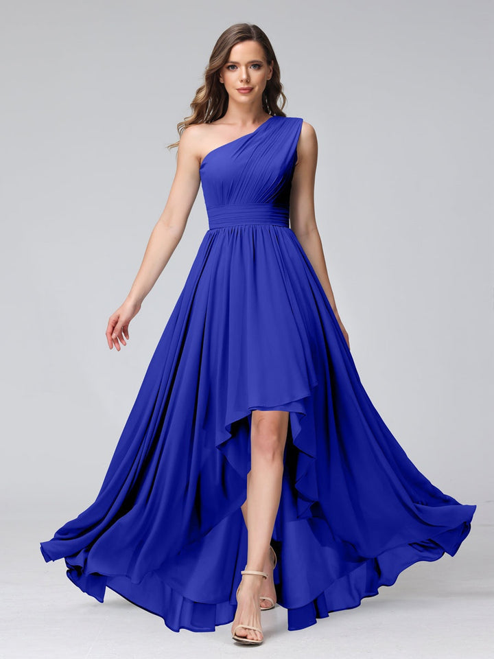 A-Line/Princess One-Shoulder Sleeveless Asymmetrical Bridemaid Dresses with Pockets