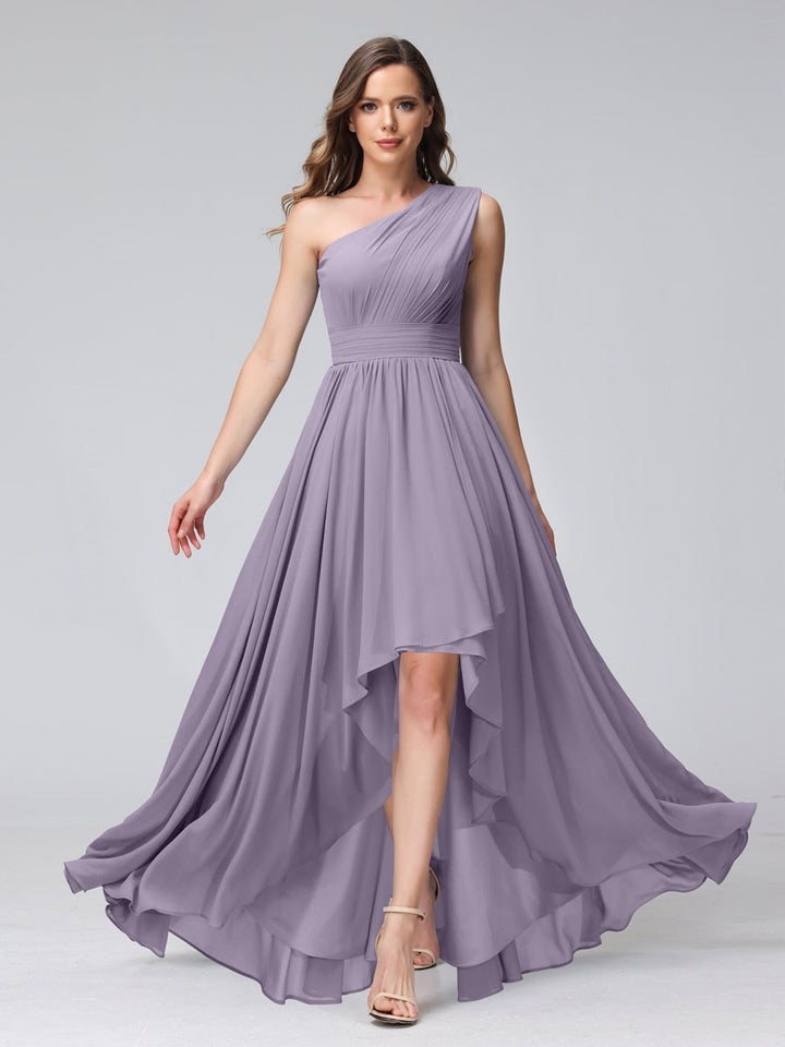 A-Line/Princess One-Shoulder Sleeveless Asymmetrical Bridemaid Dresses with Pockets