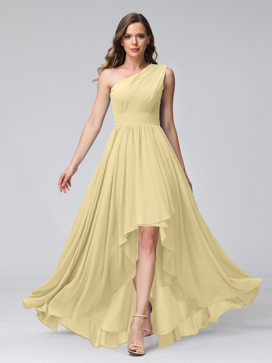 A-Line/Princess One-Shoulder Sleeveless Asymmetrical Bridemaid Dresses with Pockets