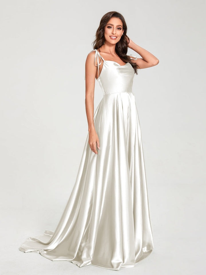 A-Line/Princess Spaghetti Straps Sleeveless Floor-Length Bridemaid Dresses with Split Side