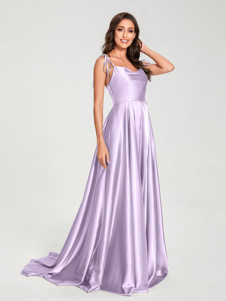 A-Line/Princess Spaghetti Straps Sleeveless Floor-Length Bridemaid Dresses with Split Side