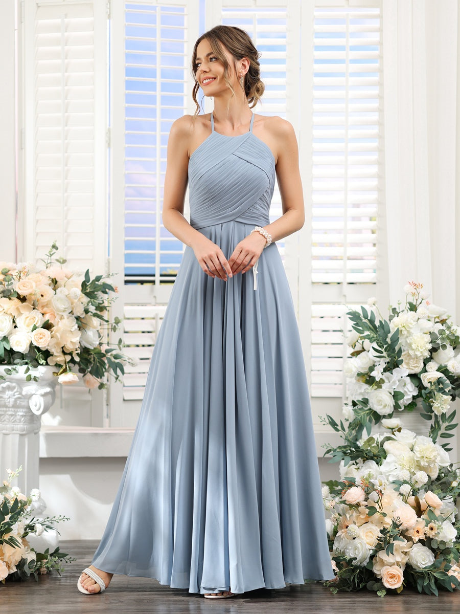 a line bridesmaid dresses uk A-Line One-Shoulder Sleeveless Floor-Length Chiffon Bridesmaid Dresses With Bow(s)