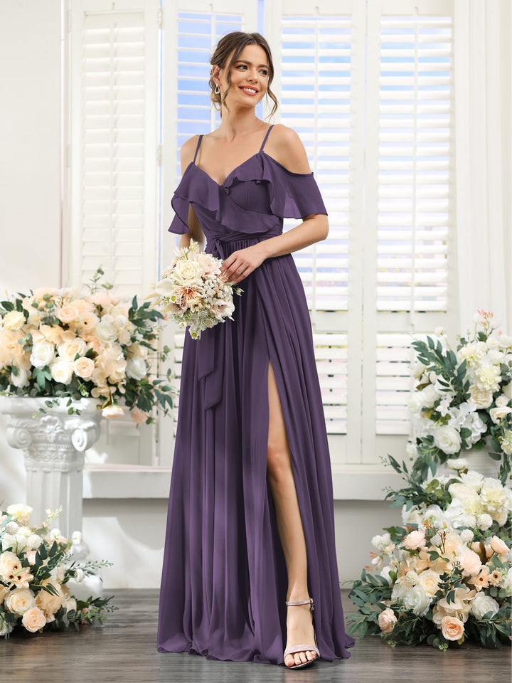 A-Line/Princess V-Neck Spaghetti Straps Floor-Length Bridesmaid Dresses with Pockets